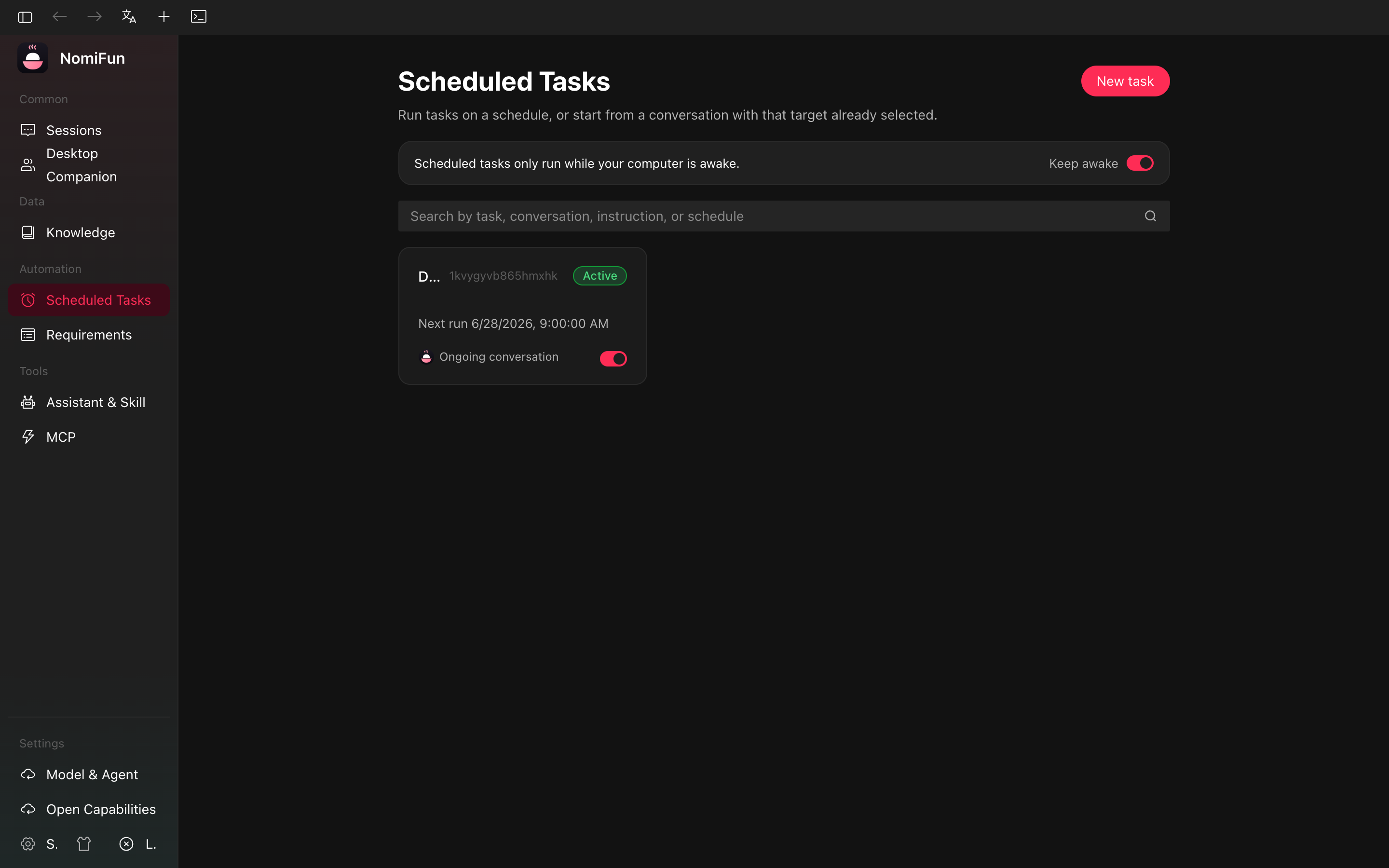 Scheduled tasks list