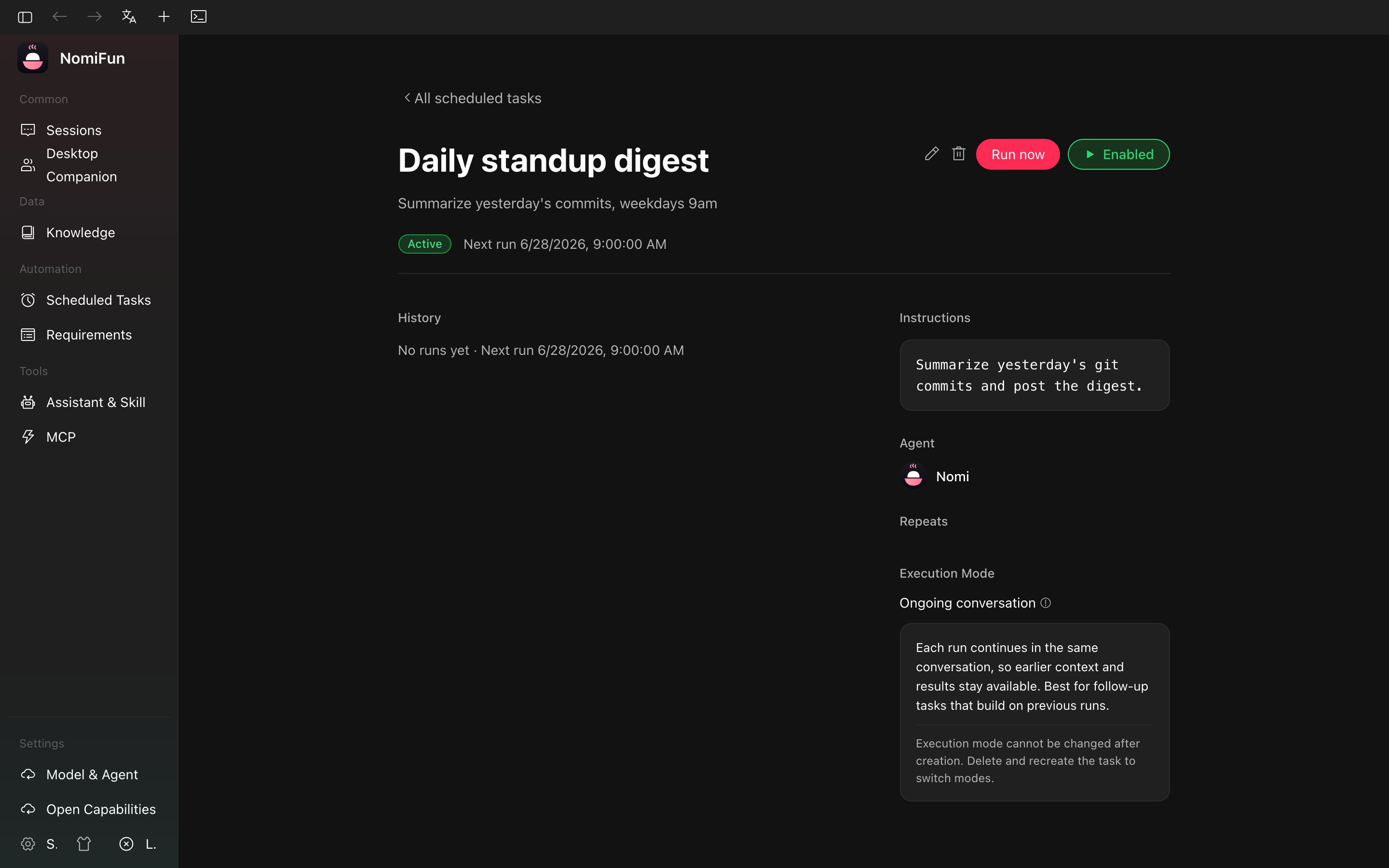Scheduled task detail