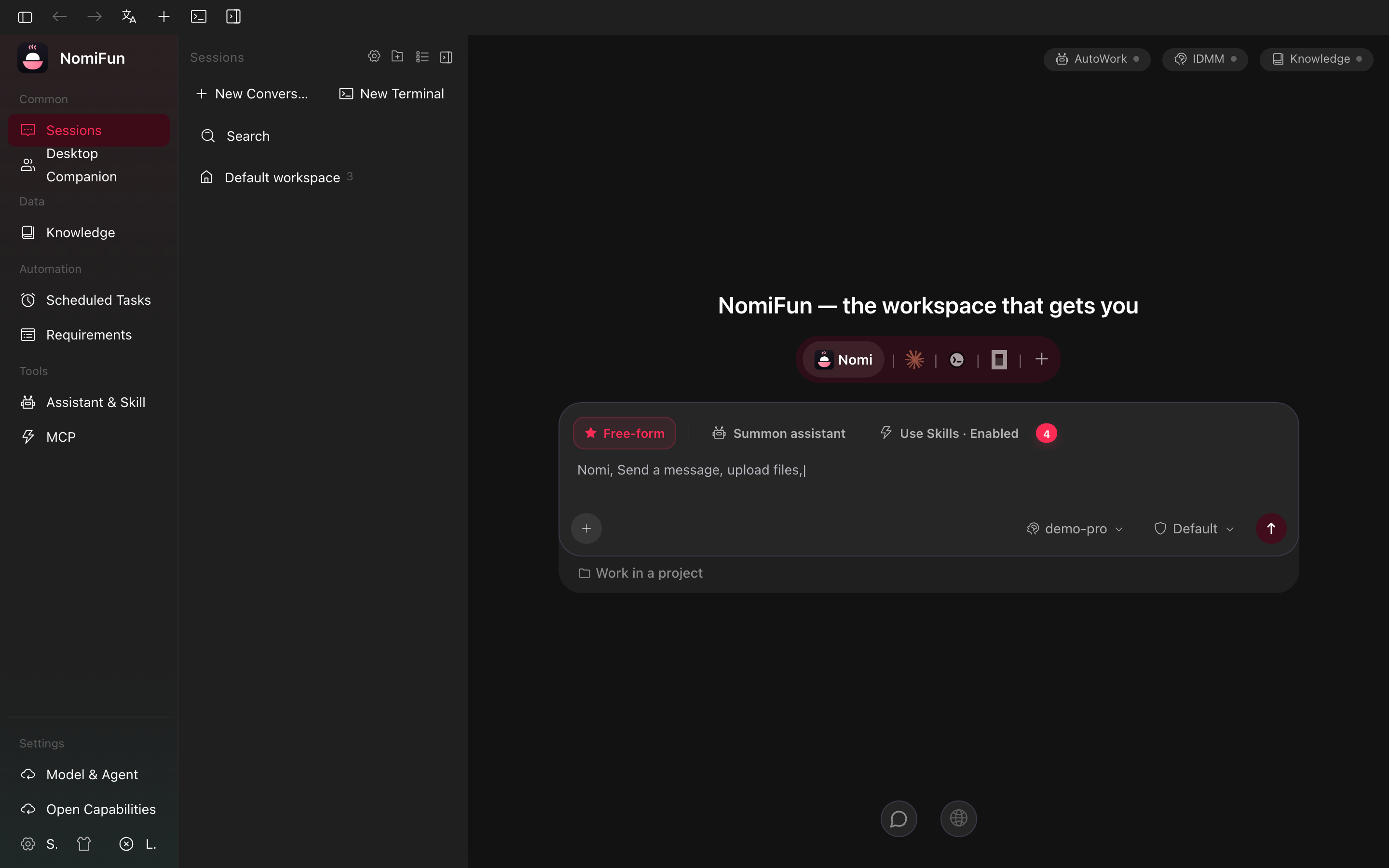 nomifun-desktop running in dev with the embedded backend