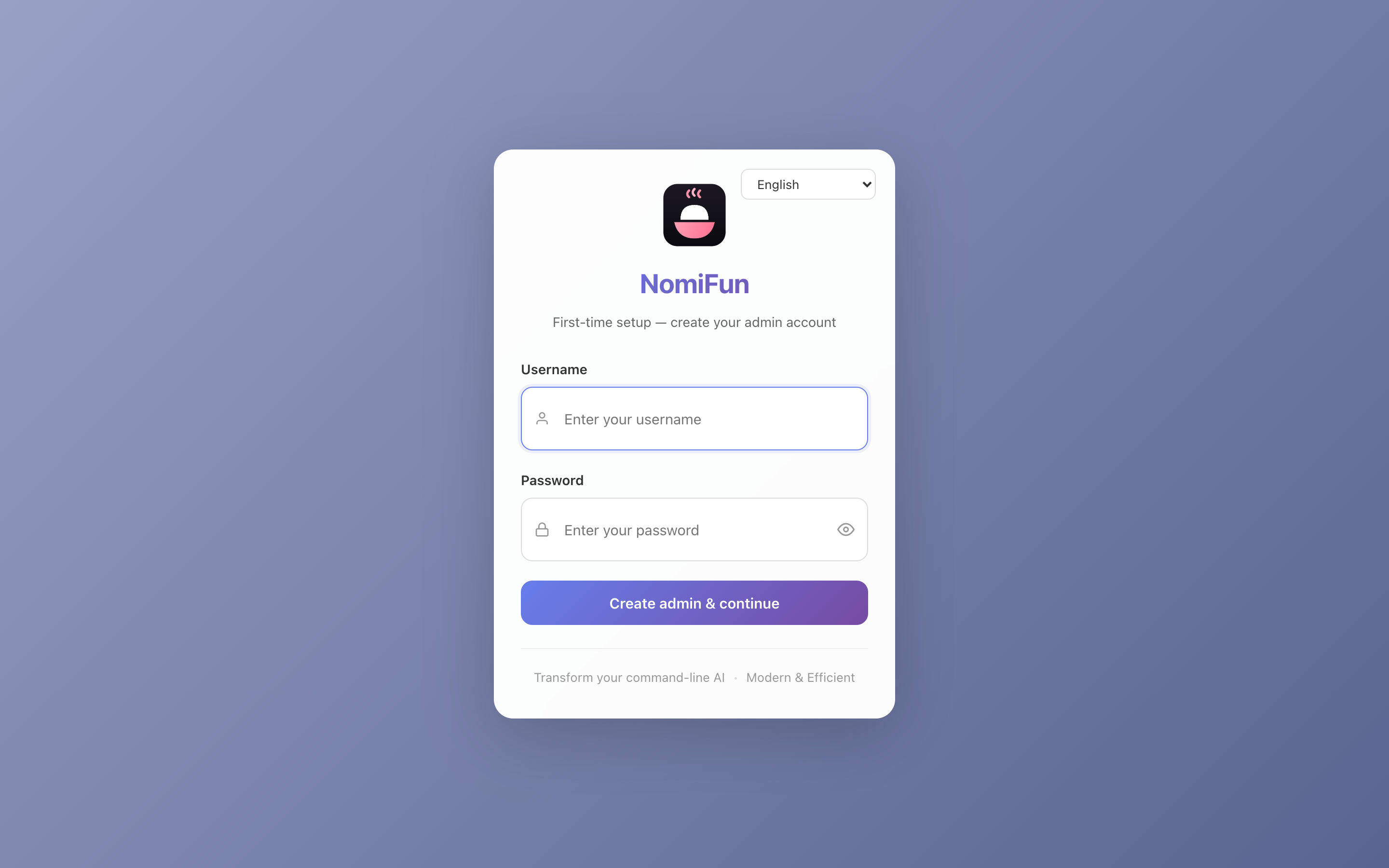First-run admin setup in the browser
